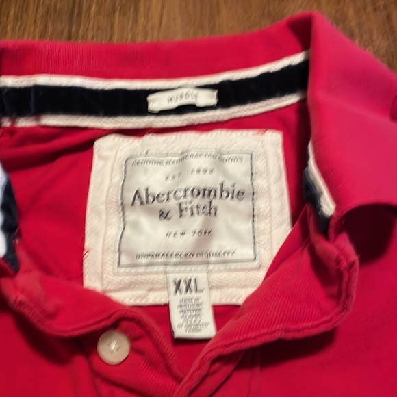 Abercrombie and Fitch Mens XL Muscle Polo Tshirt Red Moose Logo Workwear collar - Picture 3 of 10